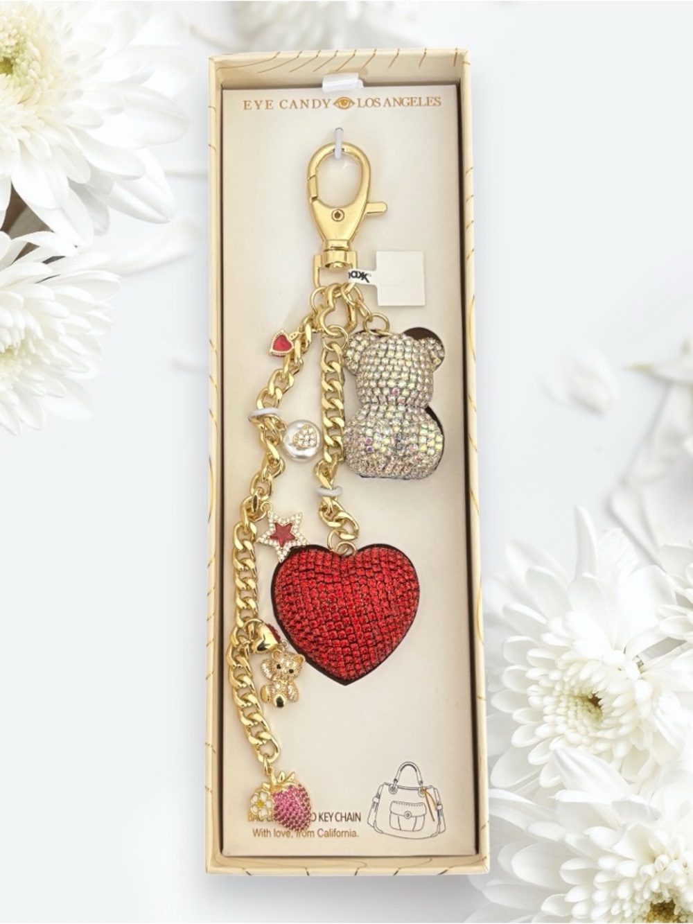 NWT Eye Candy Los Angeles Gold Keychain with Red Heart Charm